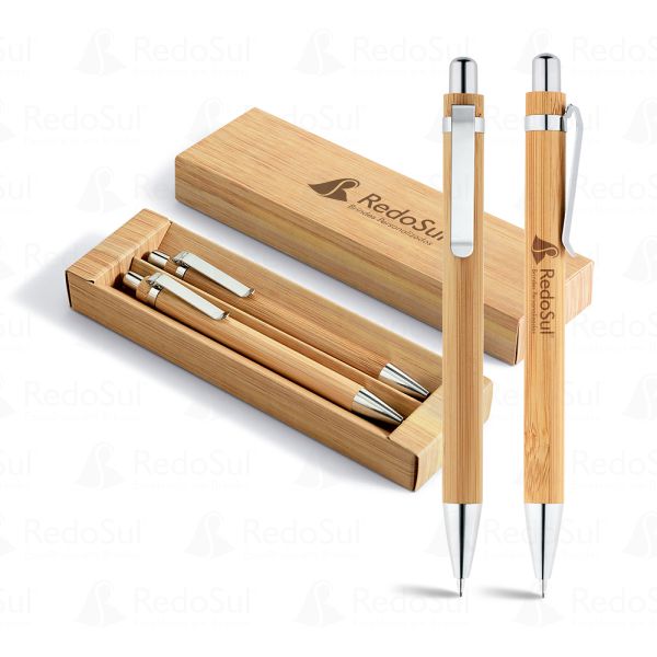 RD 81162-Conjunto de caneta e lapiseira de bambu personalizados